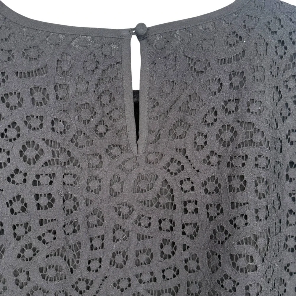 J. Crew Women's Black Eyelet Lace 3/4 Sleeve Blouse‎ Top Size 8 Preppy Feminine